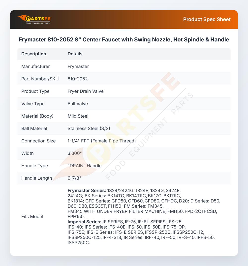 Frymaster 810-2052 Ball Valve 1-1/4" NPT