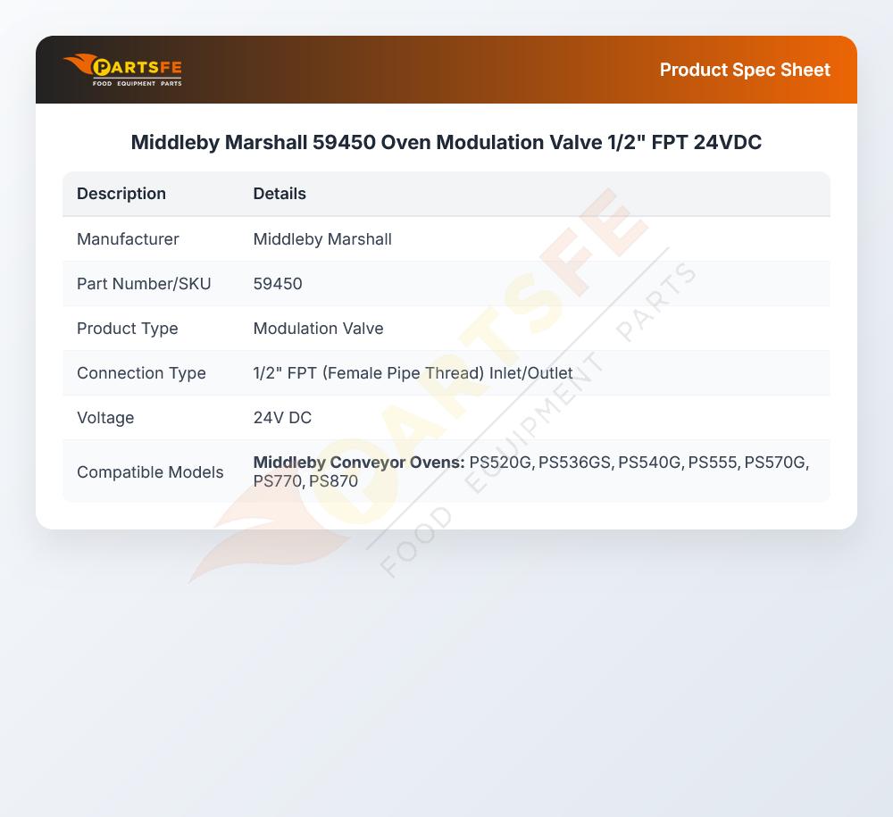 Middleby Marshall 59450 Oven Modulation Valve 1/2" FPT 24VDC