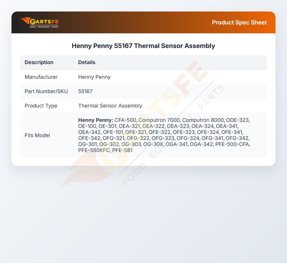 Henny Penny 55167 Thermal Sensor Assembly