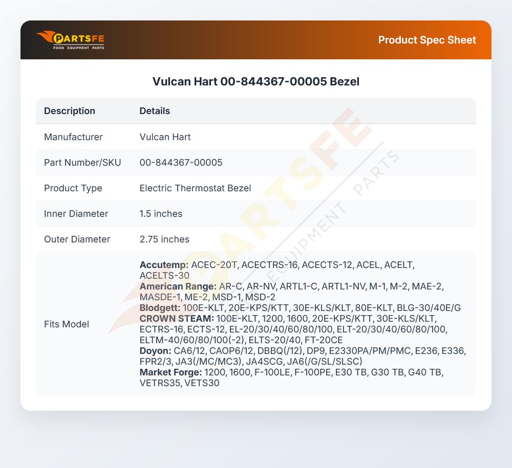 Vulcan Hart 00-844367-00005 Bezel