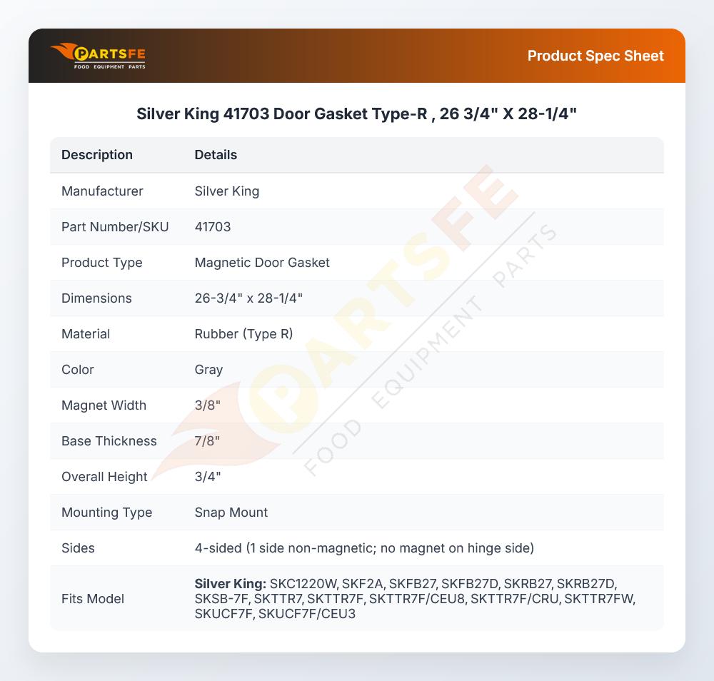Silver King 41703 Door Gasket Type-R , 26 3/4" X 28-1/4"