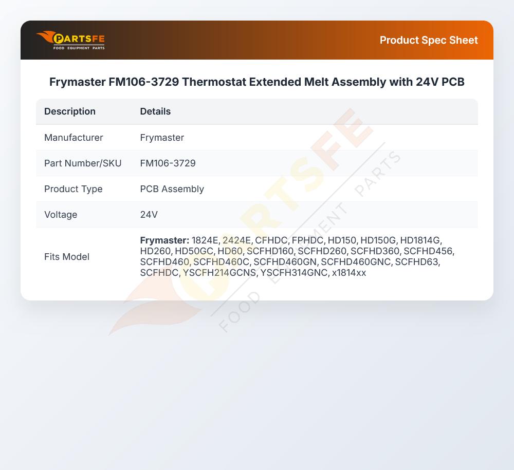 Frymaster FM106-3729 PCB Thermostat Extended Melt Assembly 24V