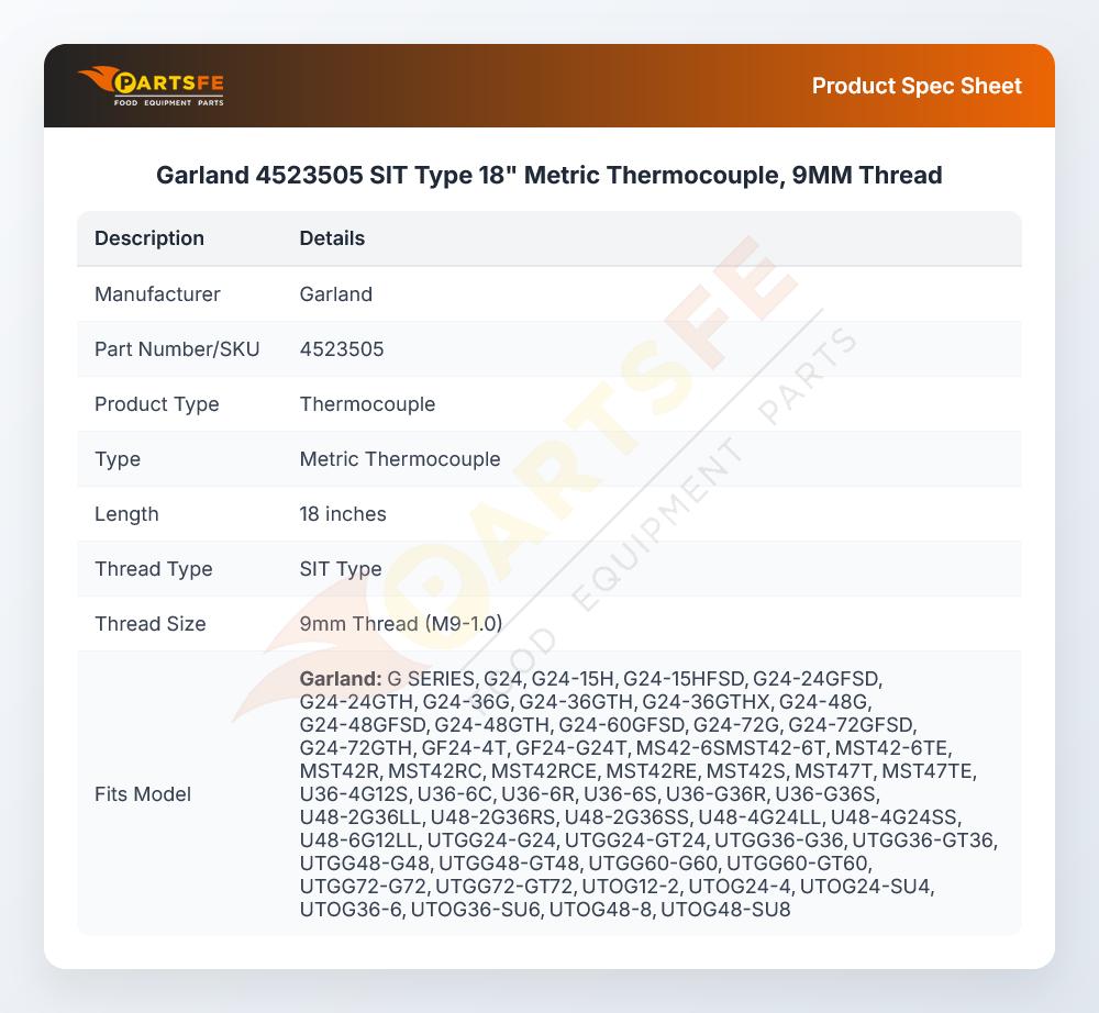 Garland 4523505 Range SIT Thermocouple 18"
