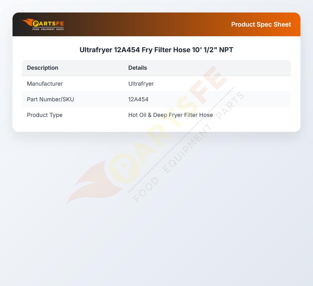 Ultrafryer 12A454 Fry Filter Hose 10' 1/2" NPT