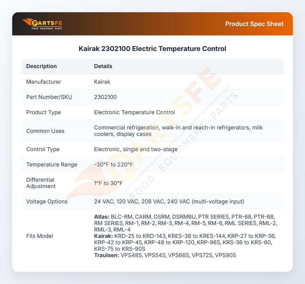 Kairak 2302100 Electric Temperature Control