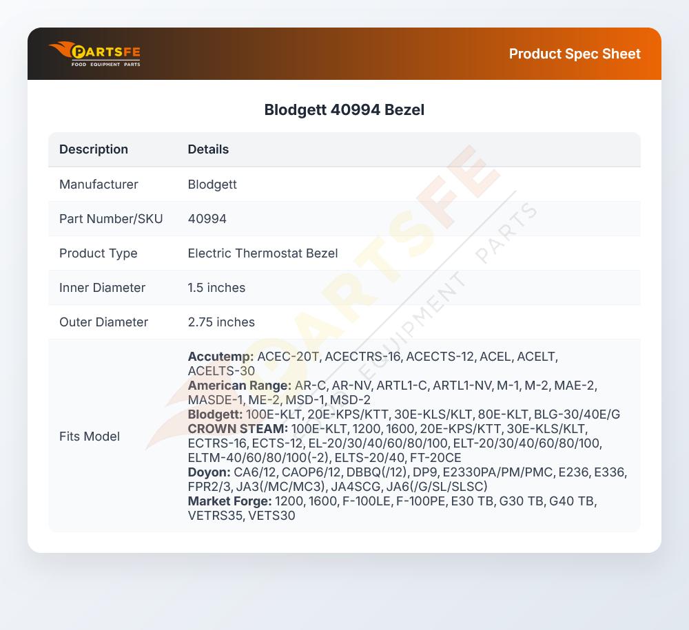 Blodgett 40994 Bezel