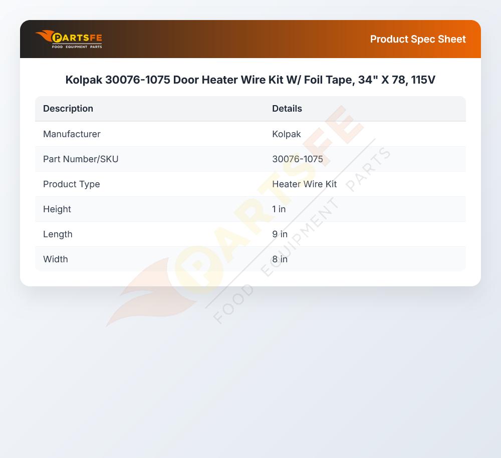 Kolpak 30076-1075 Door Heater Wire Kit W/ Foil Tape, 34" X 78, 115V