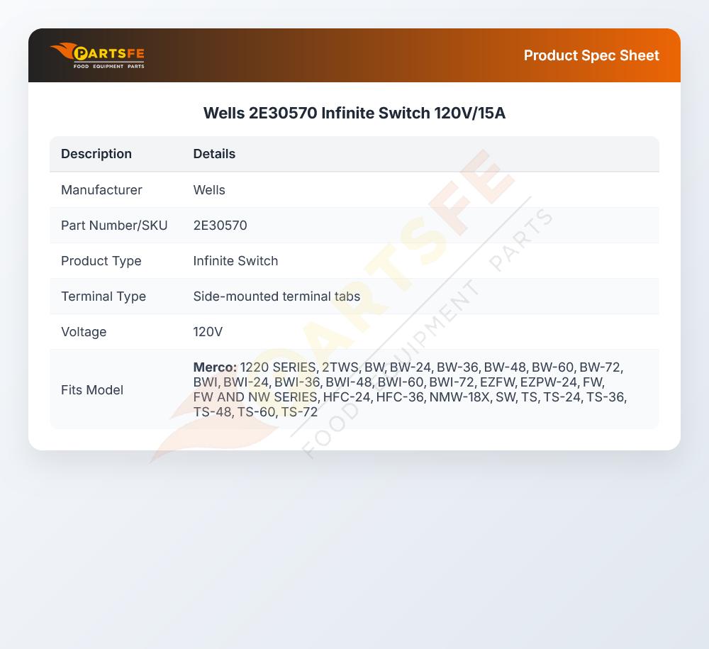 Wells 2E30570 Infinite Switch 120V/15A