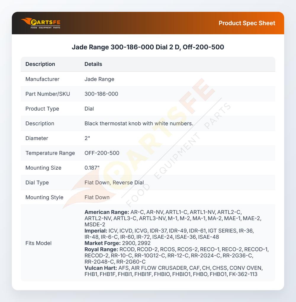 Jade Range 300-186-000 Dial 2 D OFF-200-500&deg;F