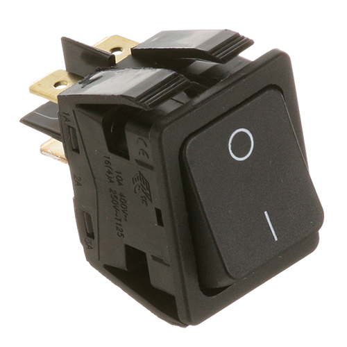 Henny Penny 31696 Black Rocker Switch W/ 4x1/4" Tab Terminals, DPST, On/Off