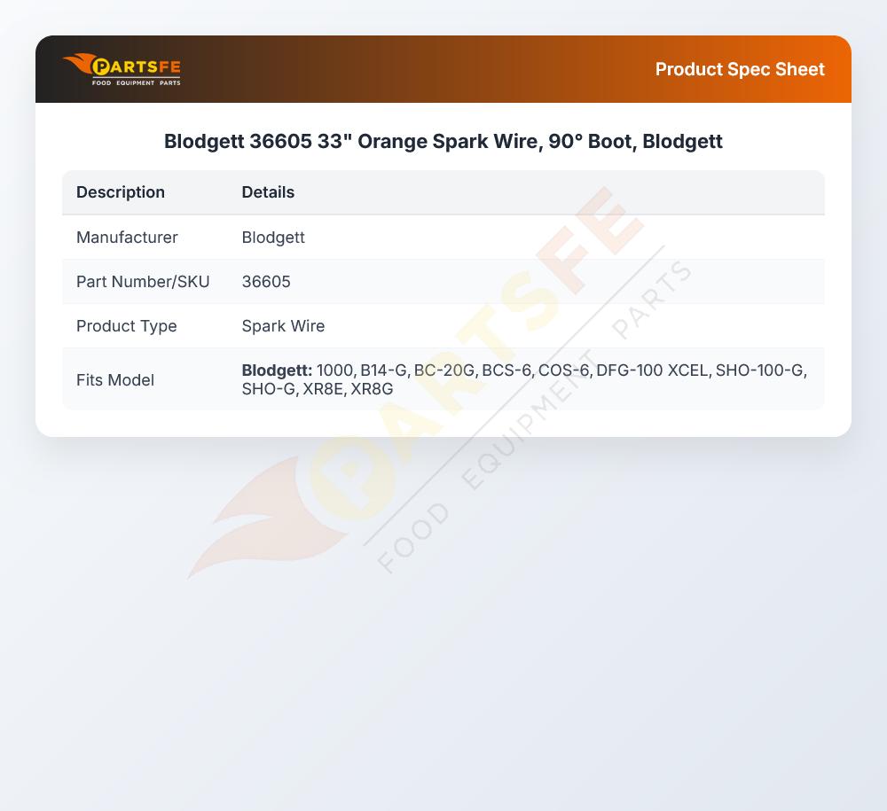 Blodgett 36605 33" Orange Spark Wire, 90&deg; Boot, Blodgett