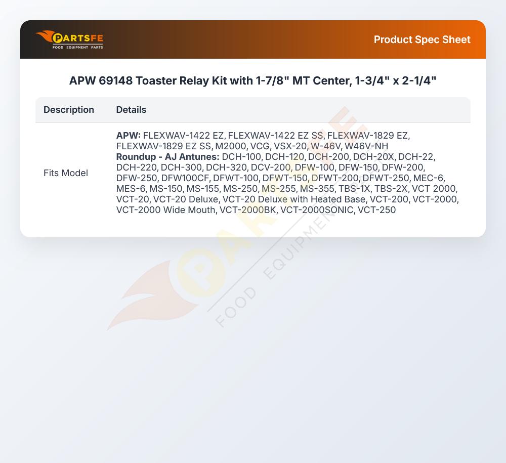 APW 69148 Toaster Relay Kit with 1-7/8" MT Center, 1-3/4" x 2-1/4"