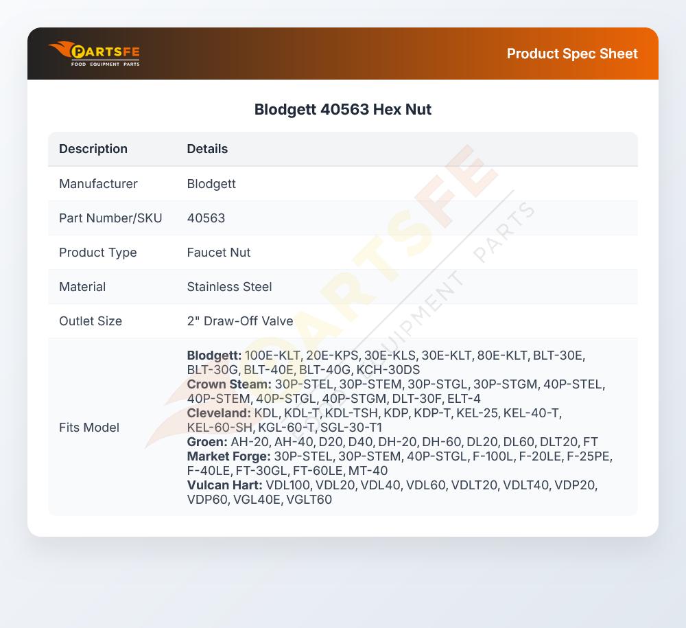 Blodgett 40563 Hex Nut