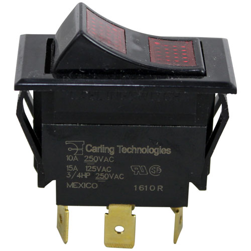 Southbend PE-191 DPDT Red Lights Black Rocker Switch, On/off/on,  7/8" X 1-1/2"