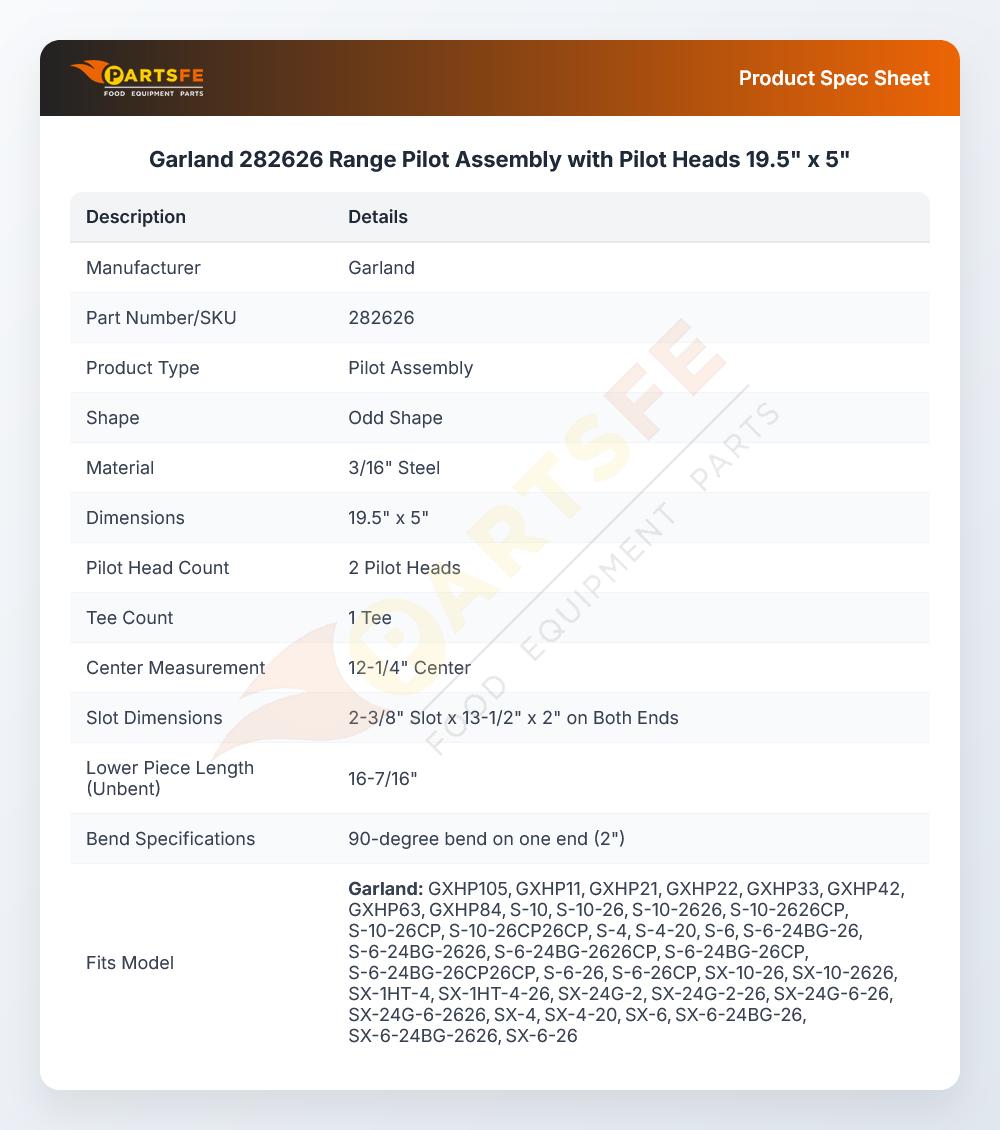 Garland 282626 Range Pilot Assembly with Pilot Heads 19.5" x 5"