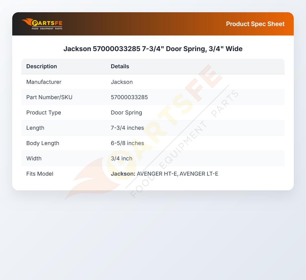Jackson 57000033285 7-3/4" Door Spring, 3/4" Wide