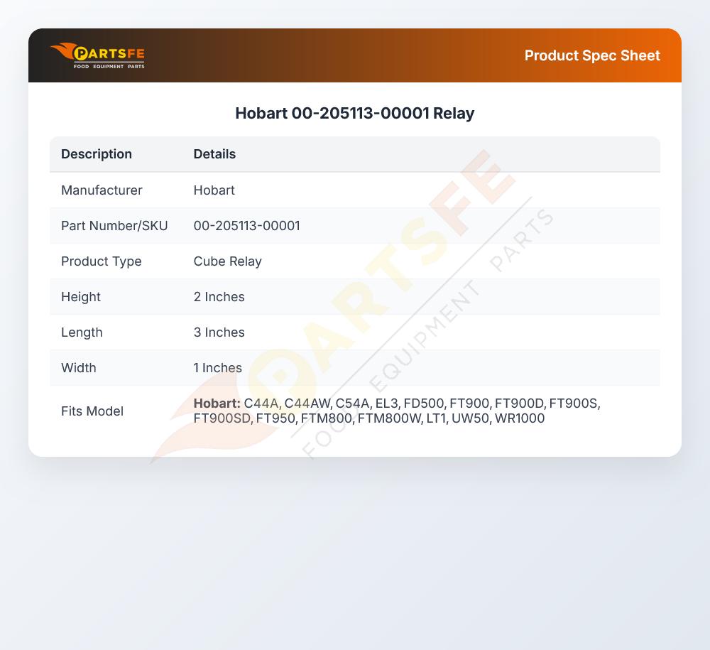 Hobart 00-205113-00001 Dishwasher Relay 3PDT
