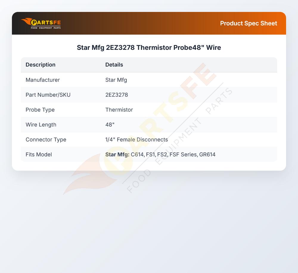 Star Mfg 2EZ3278 Thermistor Probe W/Wire 48"