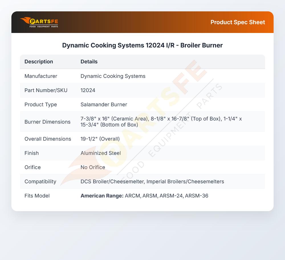 Dynamic Cooking Systems 12024 Infrared Burner I/R