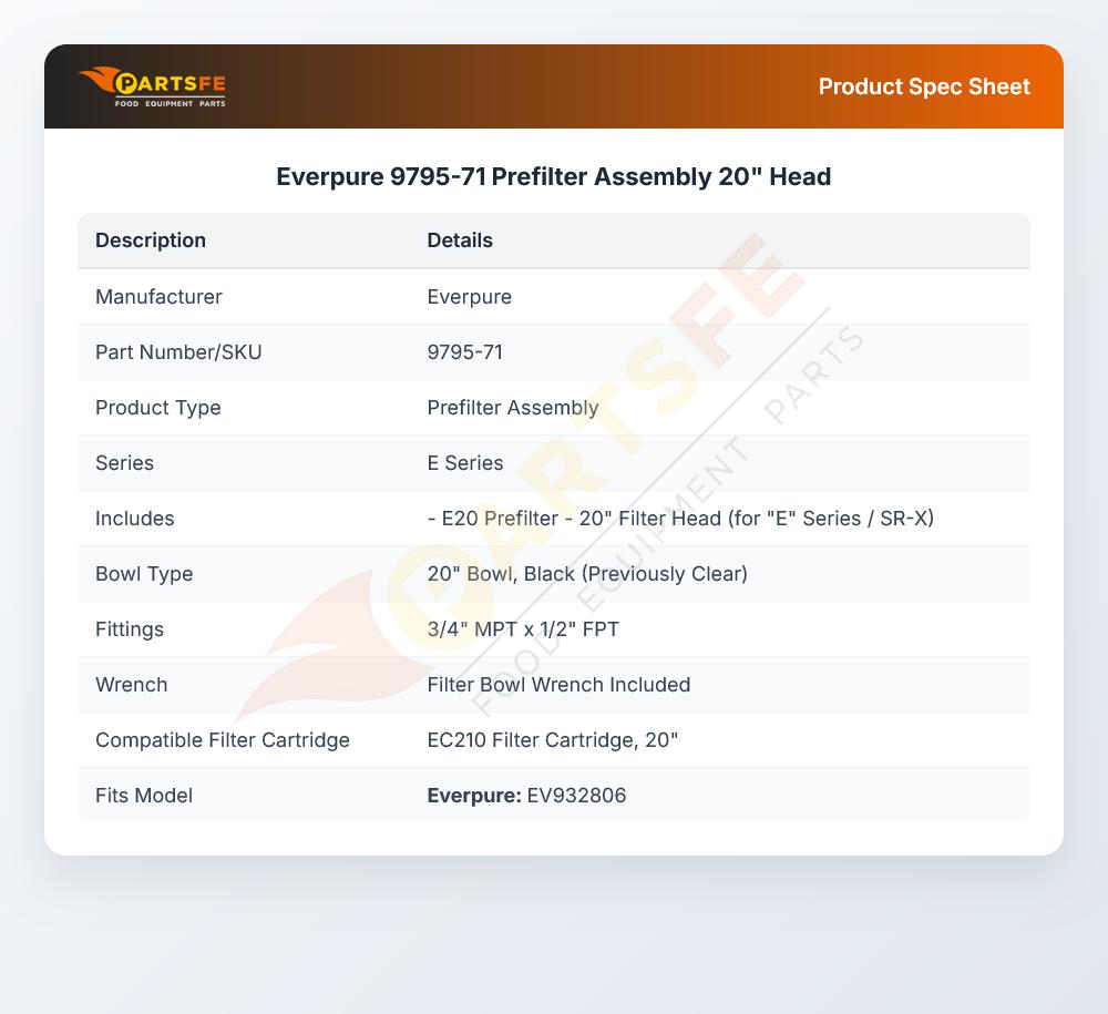 Everpure 9795-71 Prefilter Assembly 20" Head