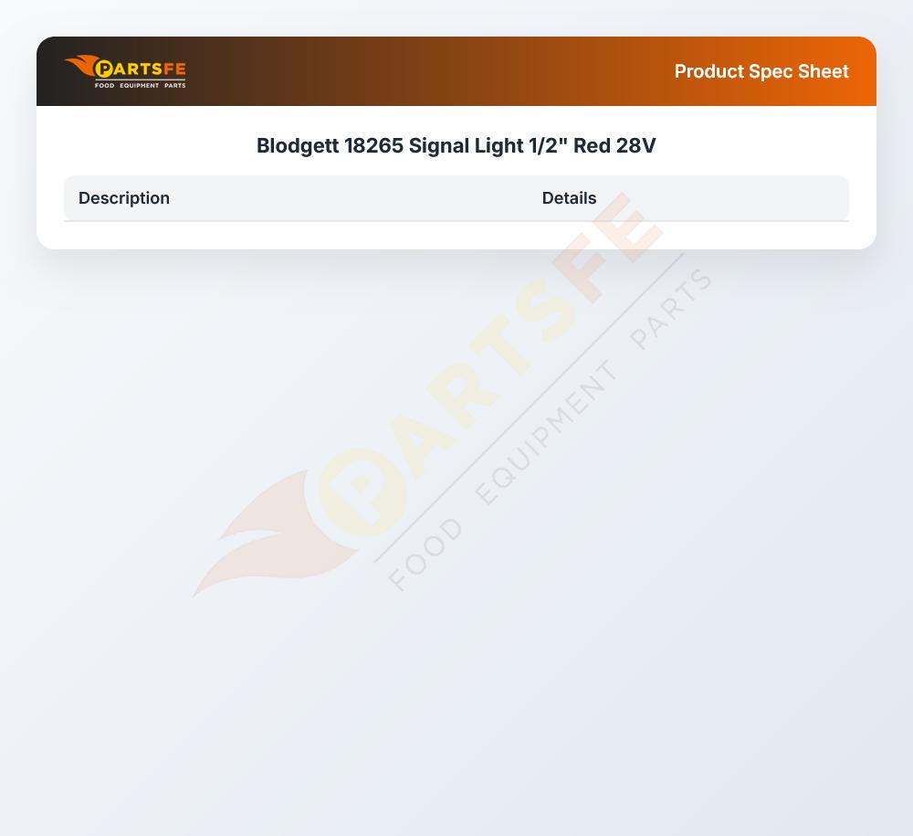 Blodgett 18265 Signal Light 1/2" Red 28V