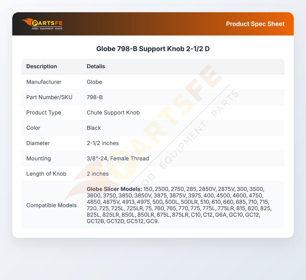 Globe 798-B Meat Slicer Support Knob 2-1/2" DIA