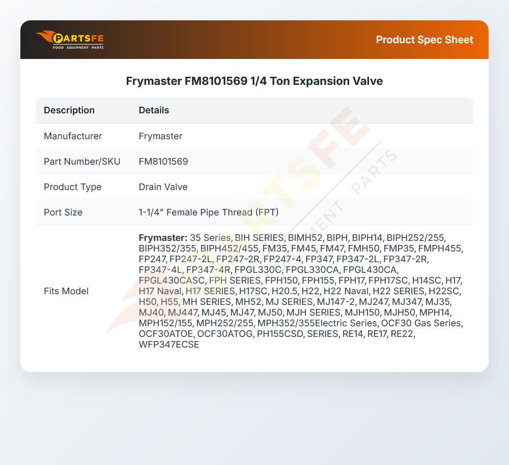Frymaster FM8101569 1/4 Ton Expansion Valve