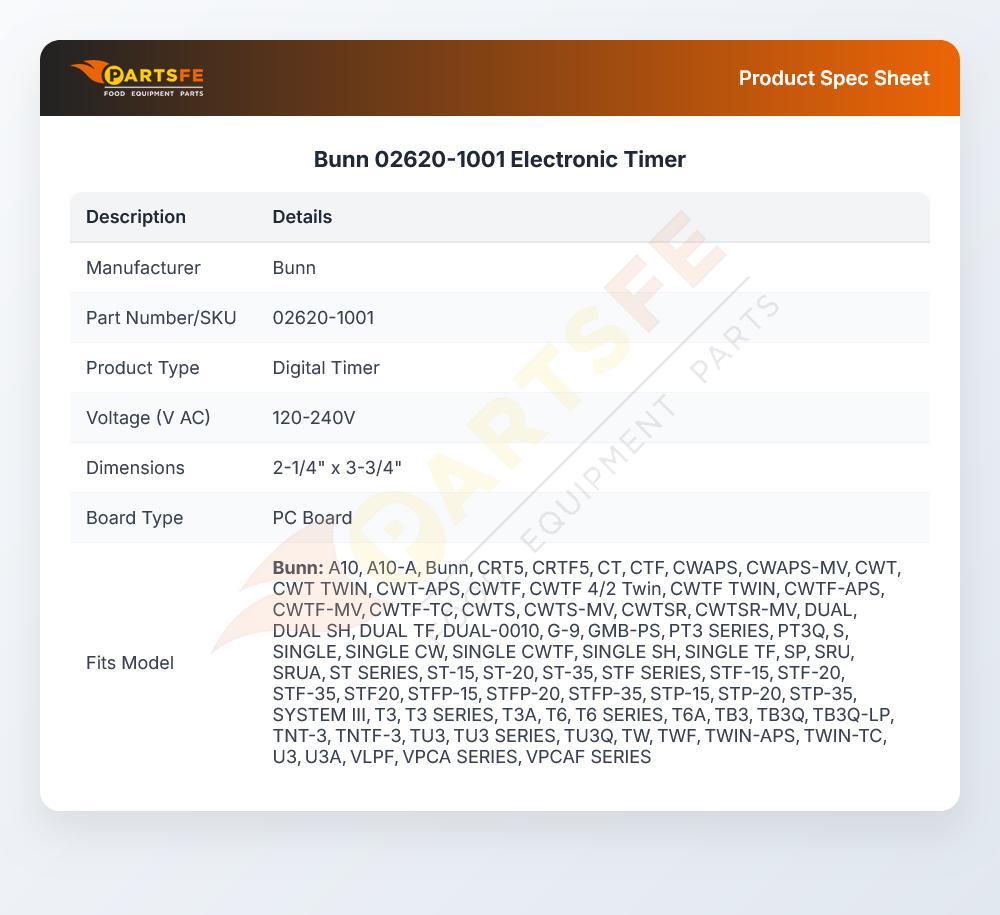 Bunn 02620-1001 Electronic Timer
