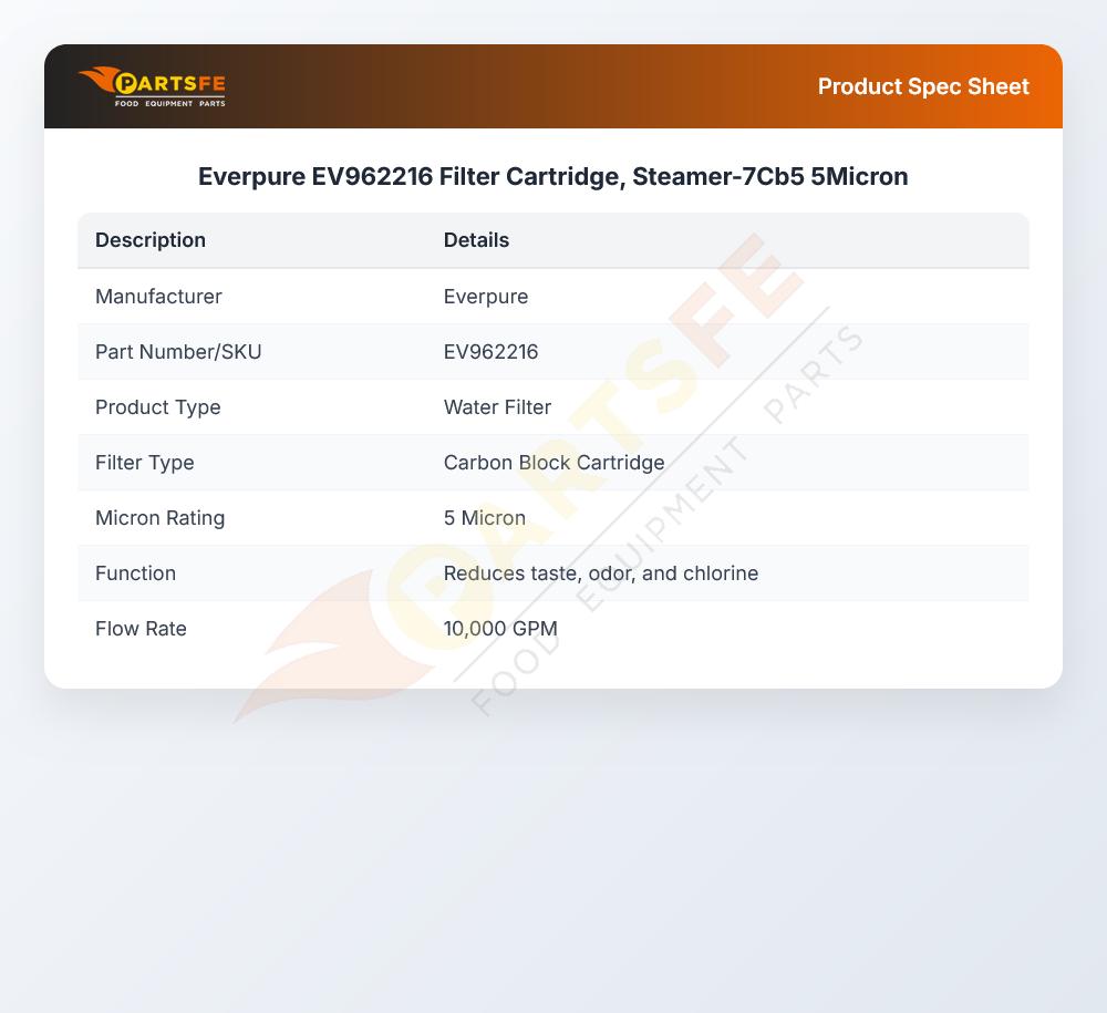Everpure EV962216 Filter Cartridge, Steamer-7Cb5 5Micron