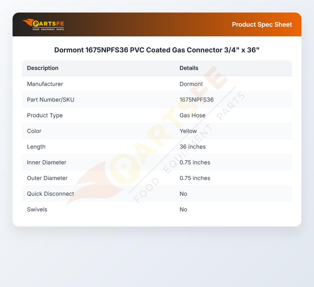 Dormont 1675NPFS36 PVC Coated Gas Connector 3/4" x 36"
