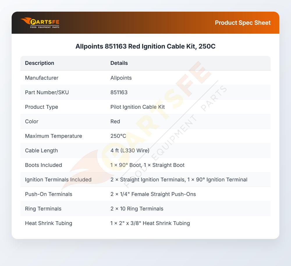 Allpoints 851163 Red Ignition Cable Kit, 250C