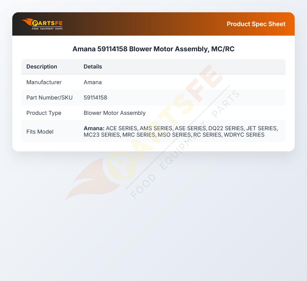 Amana 59114158 Blower Motor Assembly MC/RC
