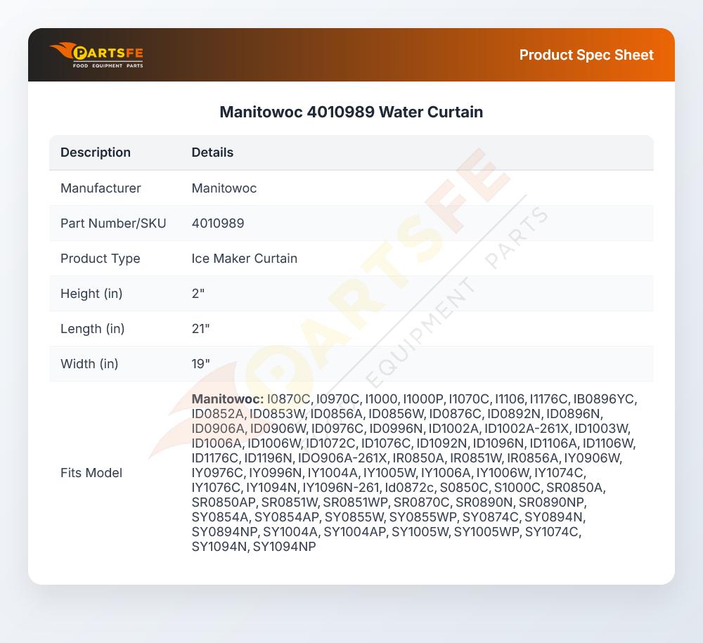 Manitowoc 4010989 Ice Machine Water Curtain