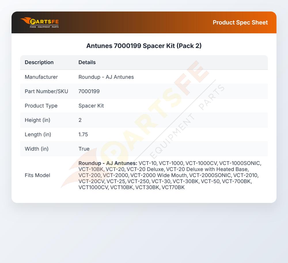 Antunes 7000199 Spacer Kit (Pack 2)