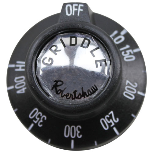 Rankin Delux GT-19 BJ Thermostat Knob, 1-15/16" DIA, OFF-LO-150-400F-HI, Mount 11/16" DIA, Position Notch up, 11/16" Long Protrusion