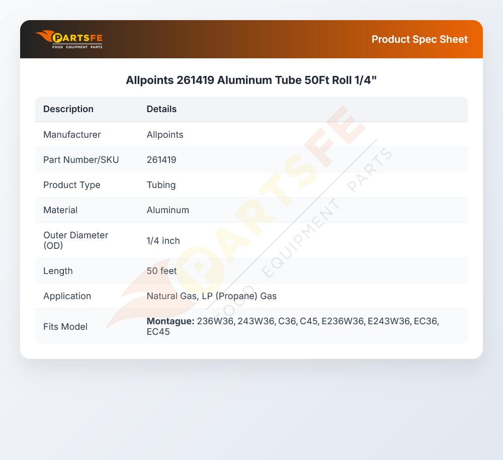 Allpoints 261419 Aluminum Tube  50Ft Roll 1/4"
