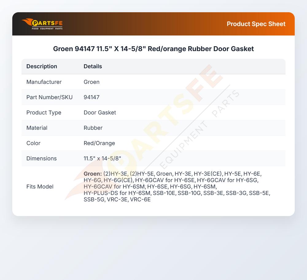 Groen 94147 11.5" X 14-5/8"  Red/orange Rubber Door Gasket