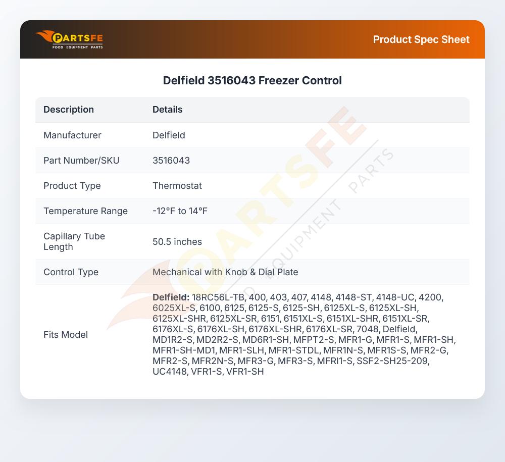 Delfield 3516043 Freezer Control