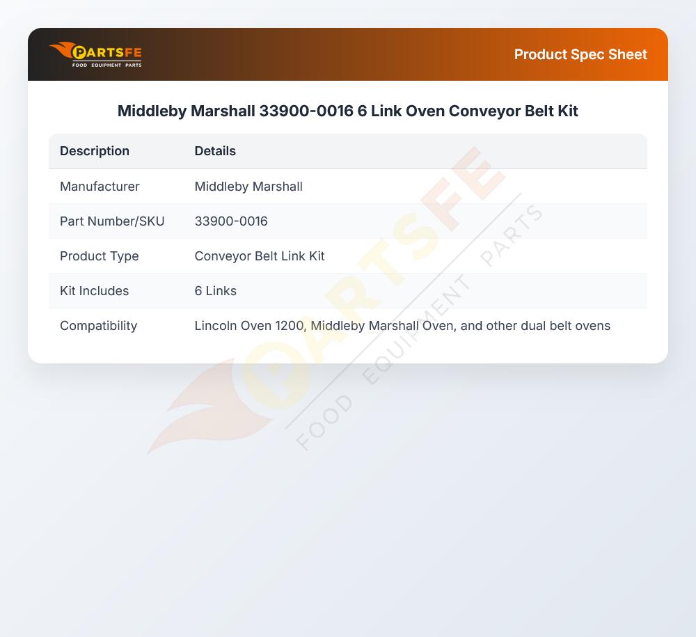 Middleby Marshall 33900-0016 Link Conveyor Belt Kit