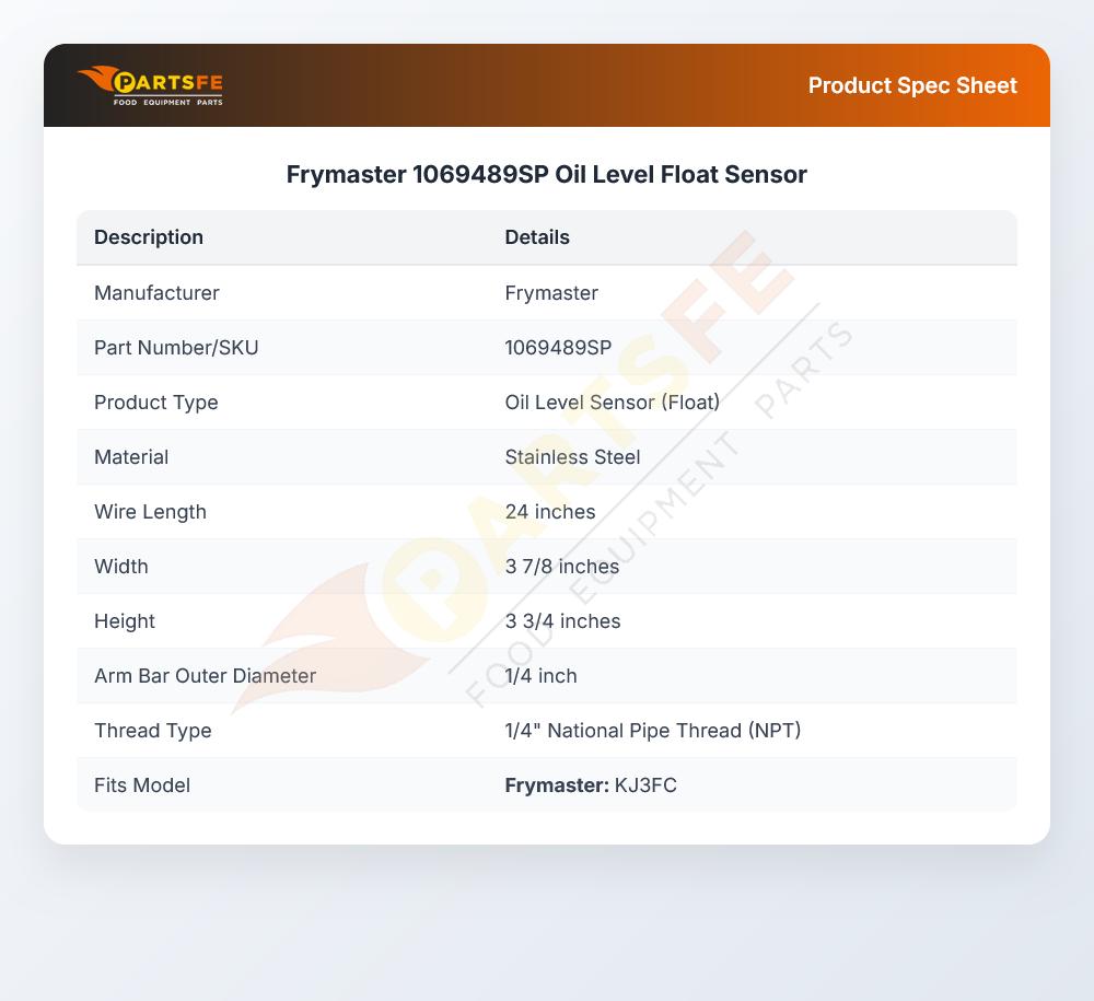Frymaster 1069489SP Oil Level Float Sensor