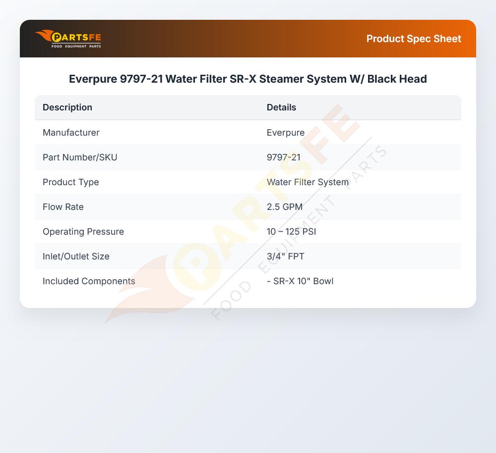 Everpure 9797-21 Water Filter SR-X Steamer System W/ Black Head