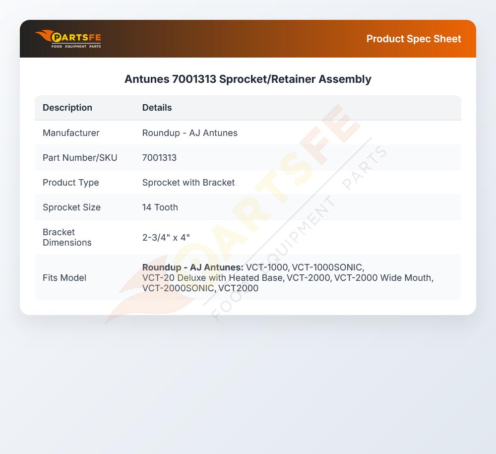 Antunes 7001313 Sprocket/Retainer Assembly
