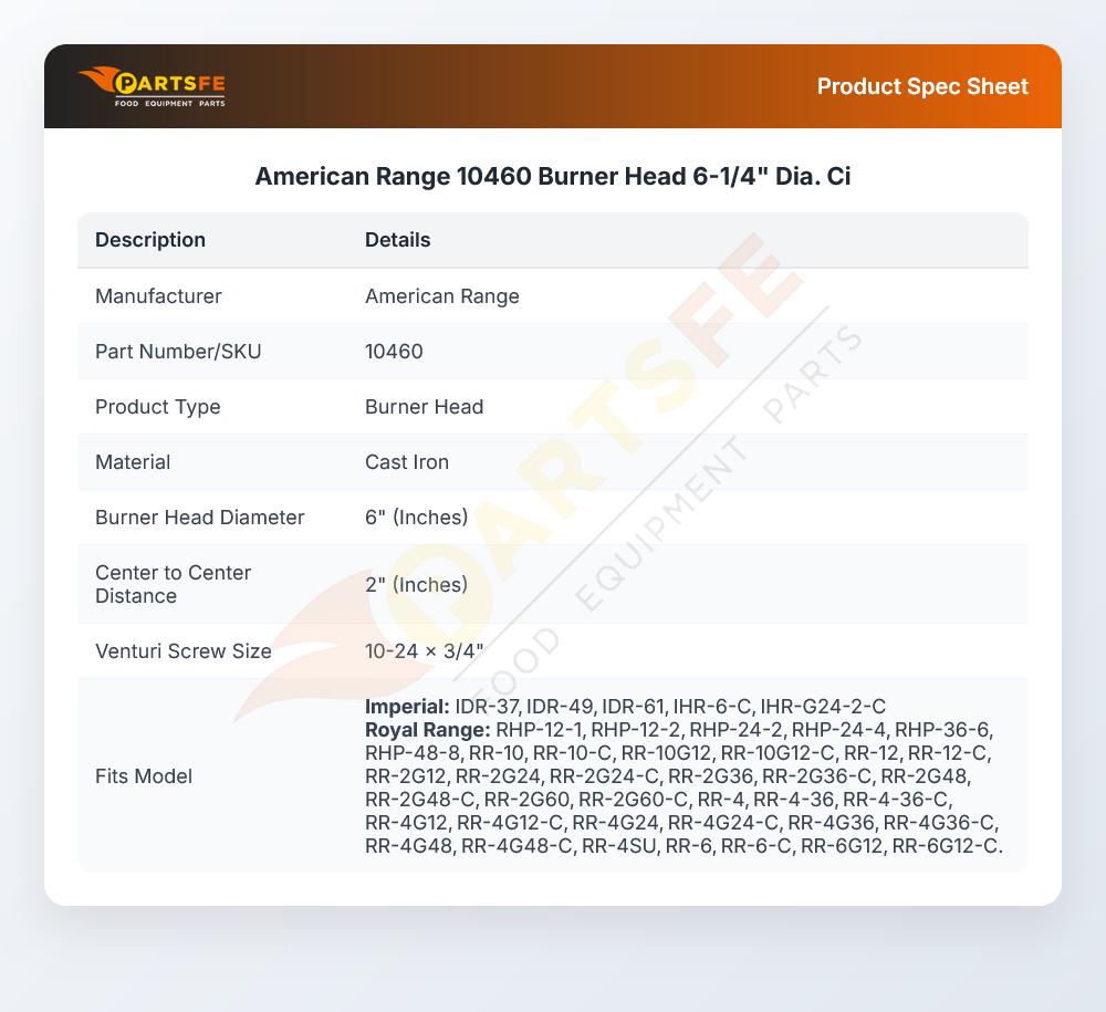 American Range 10460 Burner Head 6-1/4" Dia.  Ci