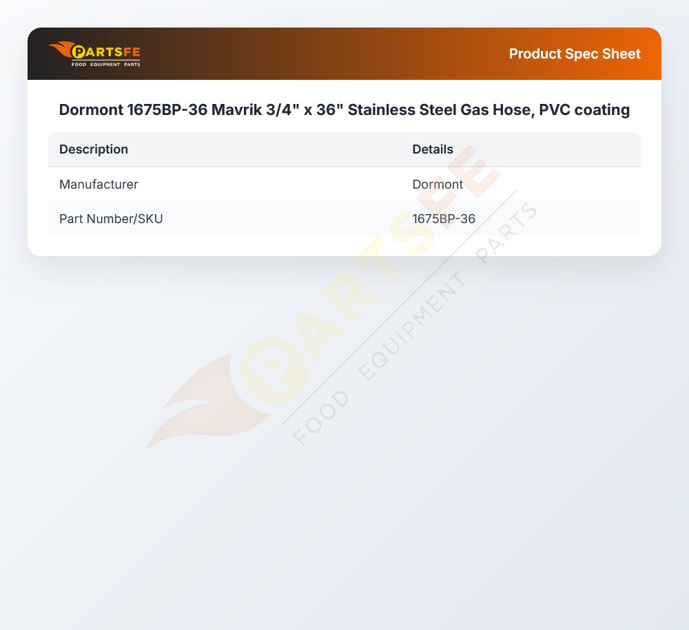 Dormont 1675BP-36 Mavrik 3/4" x 36" Stainless Steel Gas Hose, PVC coating