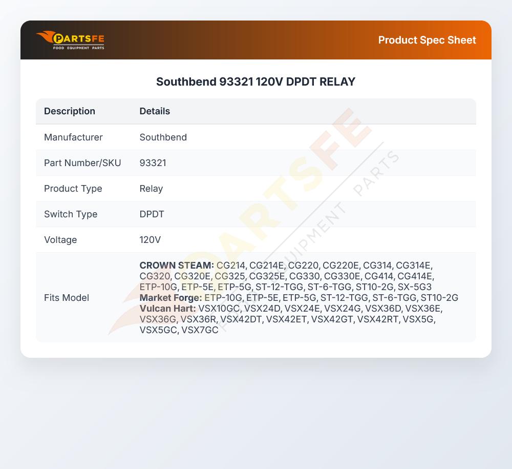 Southbend 93321 Gas Broiler Relay DPDT 120V