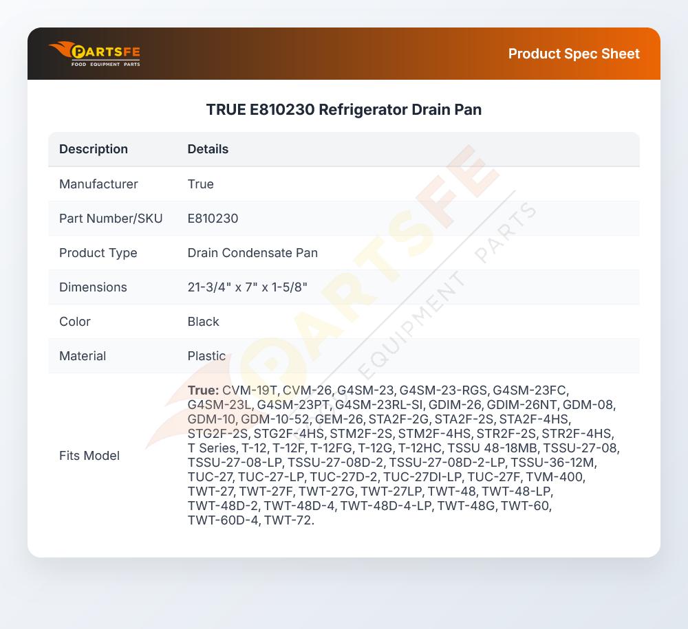 TRUE E810230 Refrigerator Drain Pan