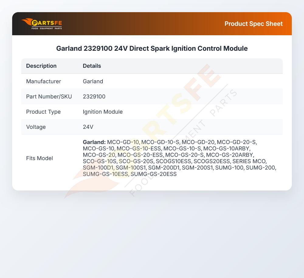 Garland 2329100 24V Direct Spark Ignition Control Module