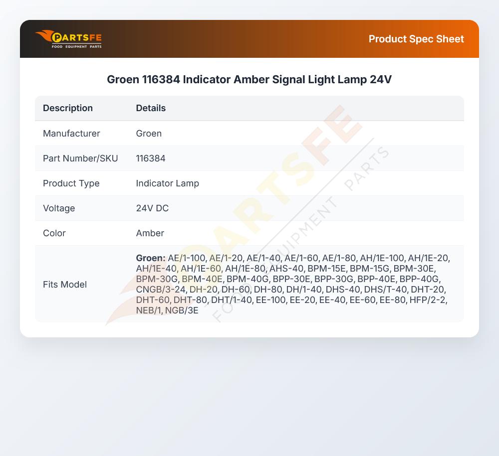 Groen 116384 Indicator Amber Signal Light Lamp 24V