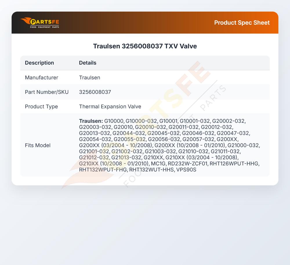 Traulsen 3256008037 Thermal Expansion Valve (TXV) R134A