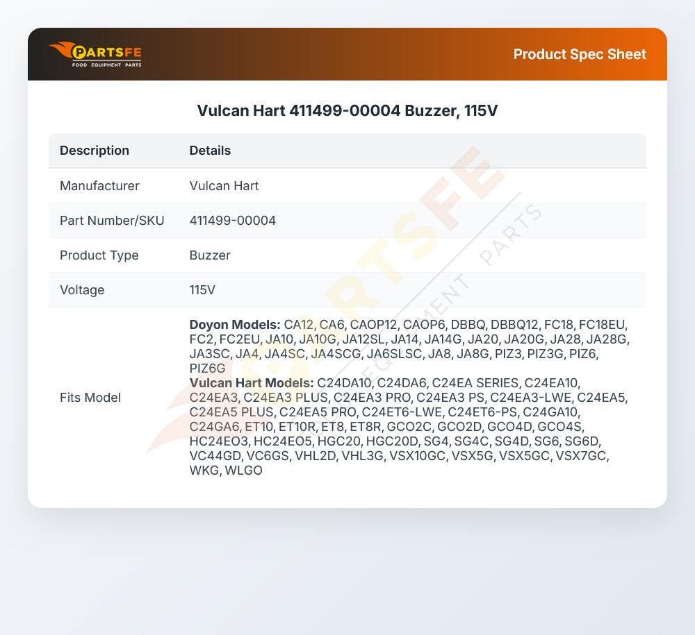 Vulcan Hart 411499-00004 Buzzer, 115V